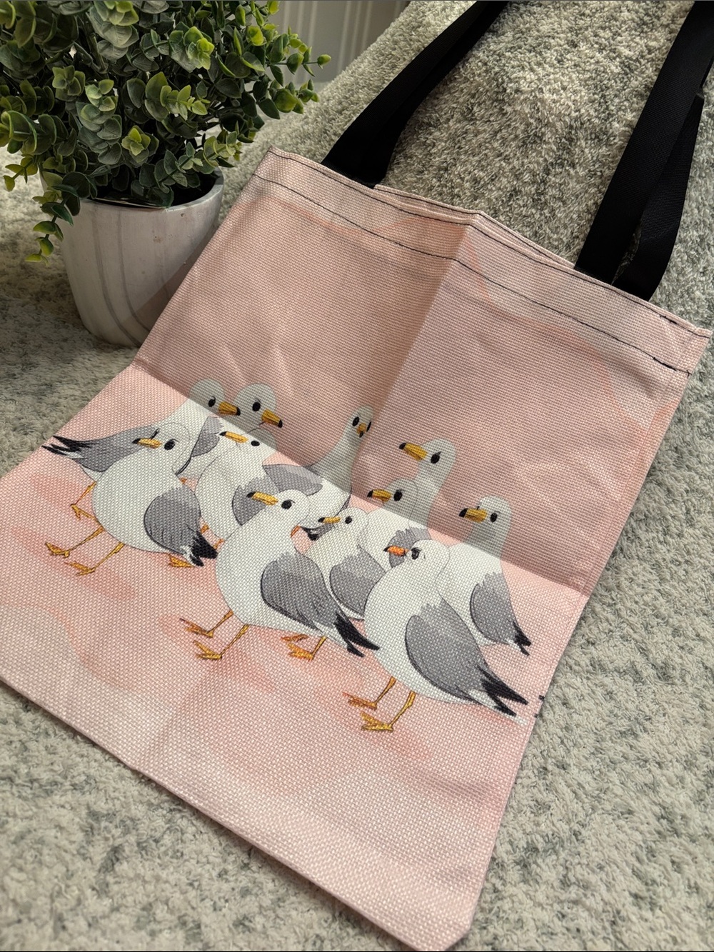 Pink Seagulls Beach Lightweight PolycanvasTote Bag NWT 13.25”x15.25”